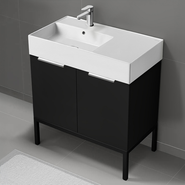 Bathroom Vanity Modern Black Bathroom Vanity, 32 Inch, Chrome Handles, Free Standing Nameeks DERIN604